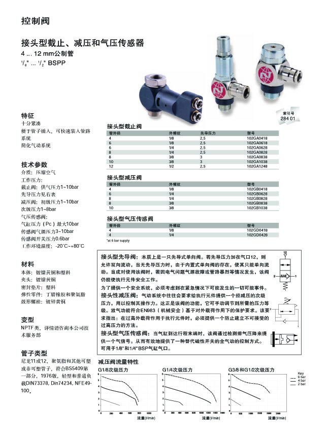 接頭型截止、減壓和氣壓傳感器
